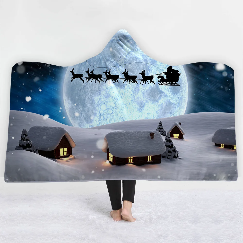 Carton Christmas Hooded Blanket Soft Plush Fashion Cloak With Cap Tv Watching Robe Blanket Throw Blankets Bedding Home Decor