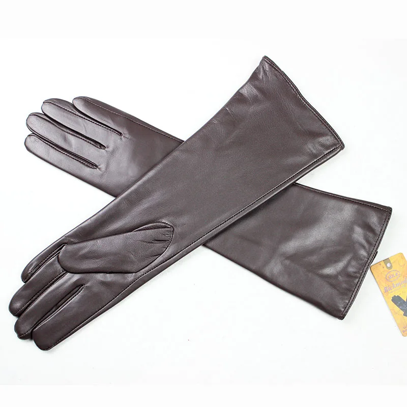 Eldiven Guantes New 38cm Long Lady Leather Gloves Button Style Straight Sheepskin Velvet Lining Warm Autumn And Winter