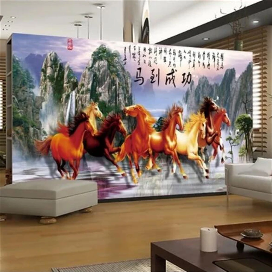 Custom wallpaper 3D solid mural Chinese horse to success eight horses landscape TV background wall papers home decor wallpaper