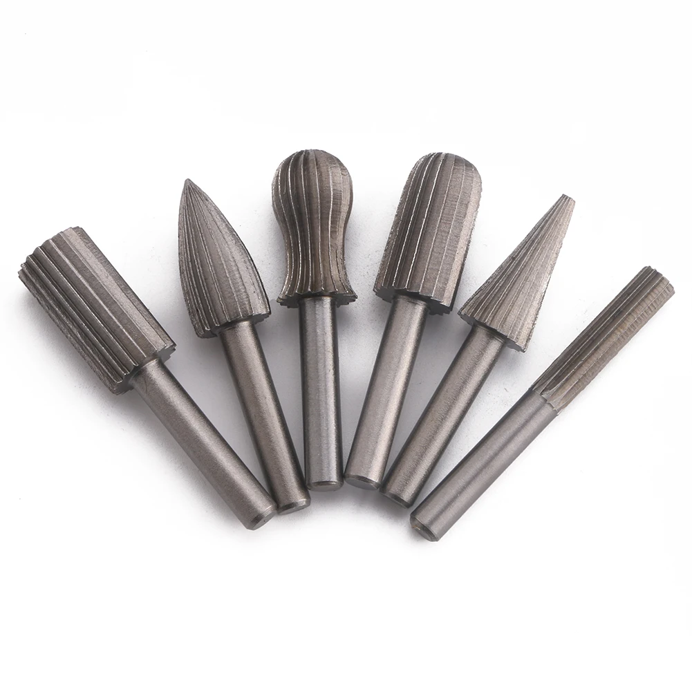 6pcs Hard High Carbon Steel Wood Metal Rotary Burrs Carving Engraving Polishing File Rasp Drill Bit Set Woodworking Melalworking