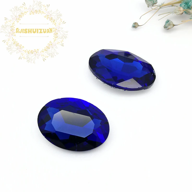 Mobile Accessories Sapphire blue Oval shape Crystal Glass Sewing Rhinestones Pointback DIY Wedding Dress and Bag