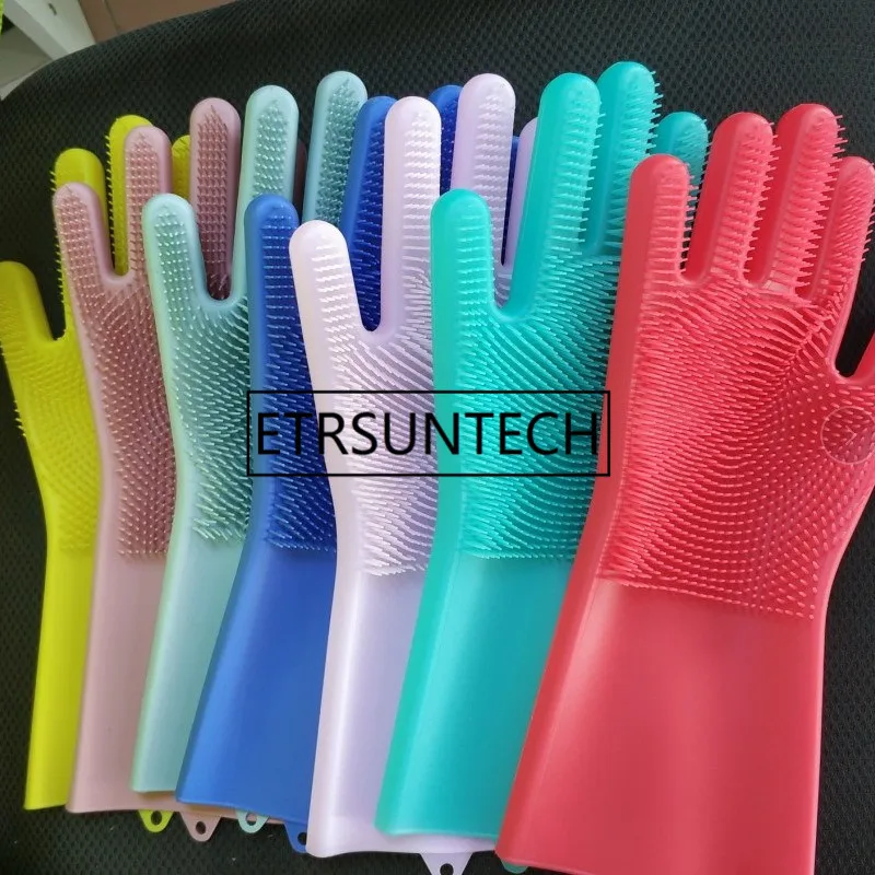 Magic Silicone Gloves with Wash Scrubber Piixy Reusable Dish Heat Resistant Gloves Kitchen Tool Multipurpose Bathroom Pet Care