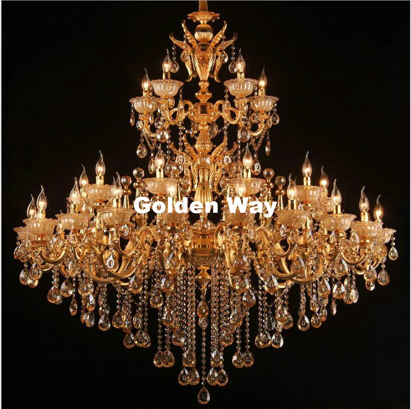 

Modern European Gold Crystal Chandelier Lamp Lustres Cristal Suspension Project Lighting Hotel Resteruant Villa Luminaire Lights