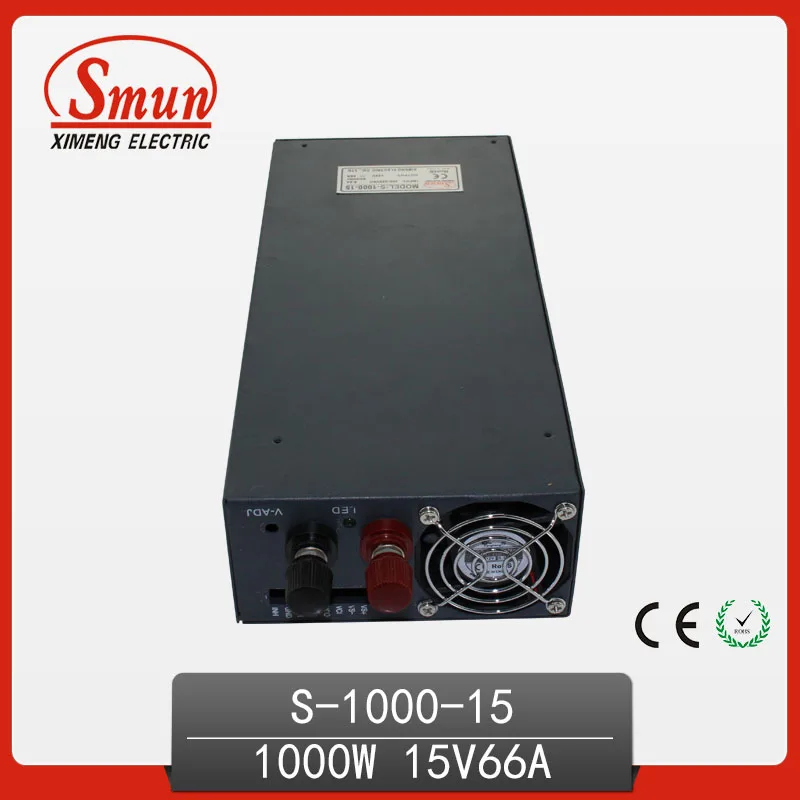 SMUN 1000W 15V 66A High Efficiency Switching Power Supply SMPS For Industrial Control System