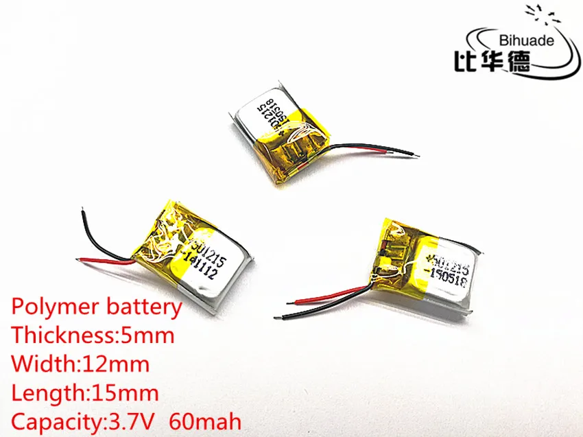 10 cái/lốc 3.7 V, 60 mAH, 501215 Polymer lithium ion/Li-Ion pin cho ĐỒ CHƠI, NGÂN HÀNG ĐIỆN, GPS, mp3, mp4, điện thoại di động, loa