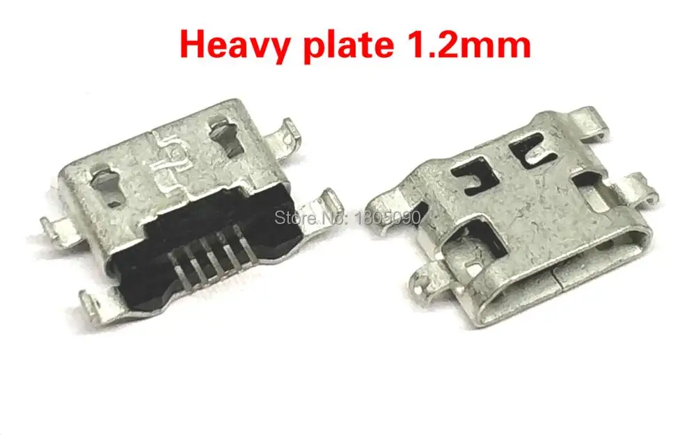 50pcs Micro USB Connector 5pin reverse heavy plate 1.2mm Flat mouth without curling side Female For HUAWEI G7 Lenovo Mini USB