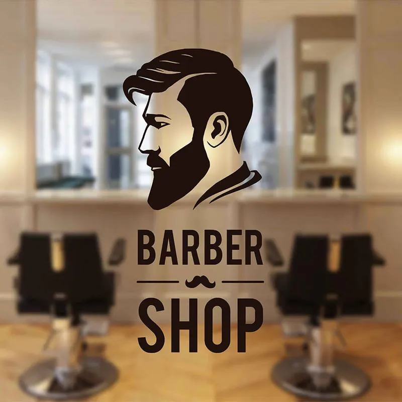 

Barbershop Man Face Wall Decals Sign Logo Barber Shop Window Sticker Vinyl Decor Barber's Moustache Mural Wallpaper A141