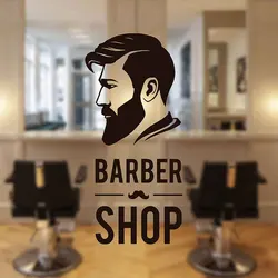 Barbershop Man Face Wall Decals Sign Logo Barber Shop Window Sticker Vinyl Decor Barber's Moustache Mural Wallpaper A141