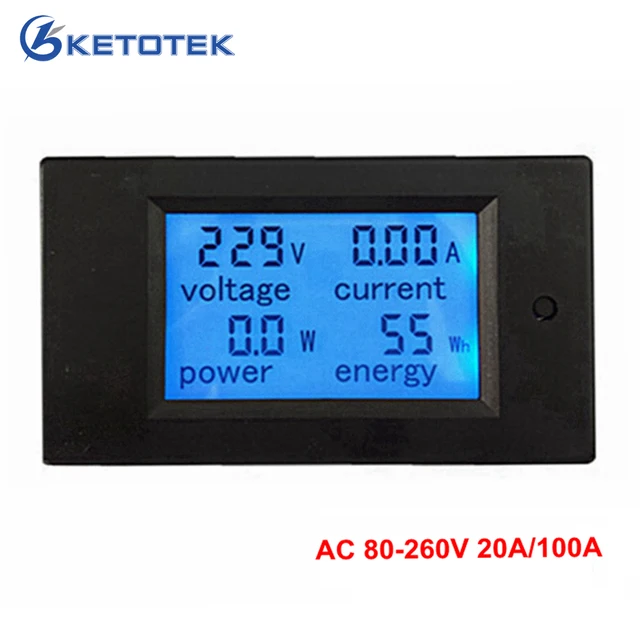 Nowy 4 w 1 miernik napięcie prądu licznik energii miernik AC 80-260V 20A 100A woltomierz amperomierz Watt miernik mocy niebieskie podświetlenie