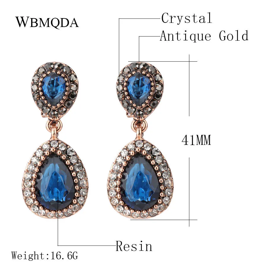 Vintage Big Blue Red Stone Drop Earings Antique Gold Crystal Statement Earrings For Women Fashion Turkish Jewelry 2018