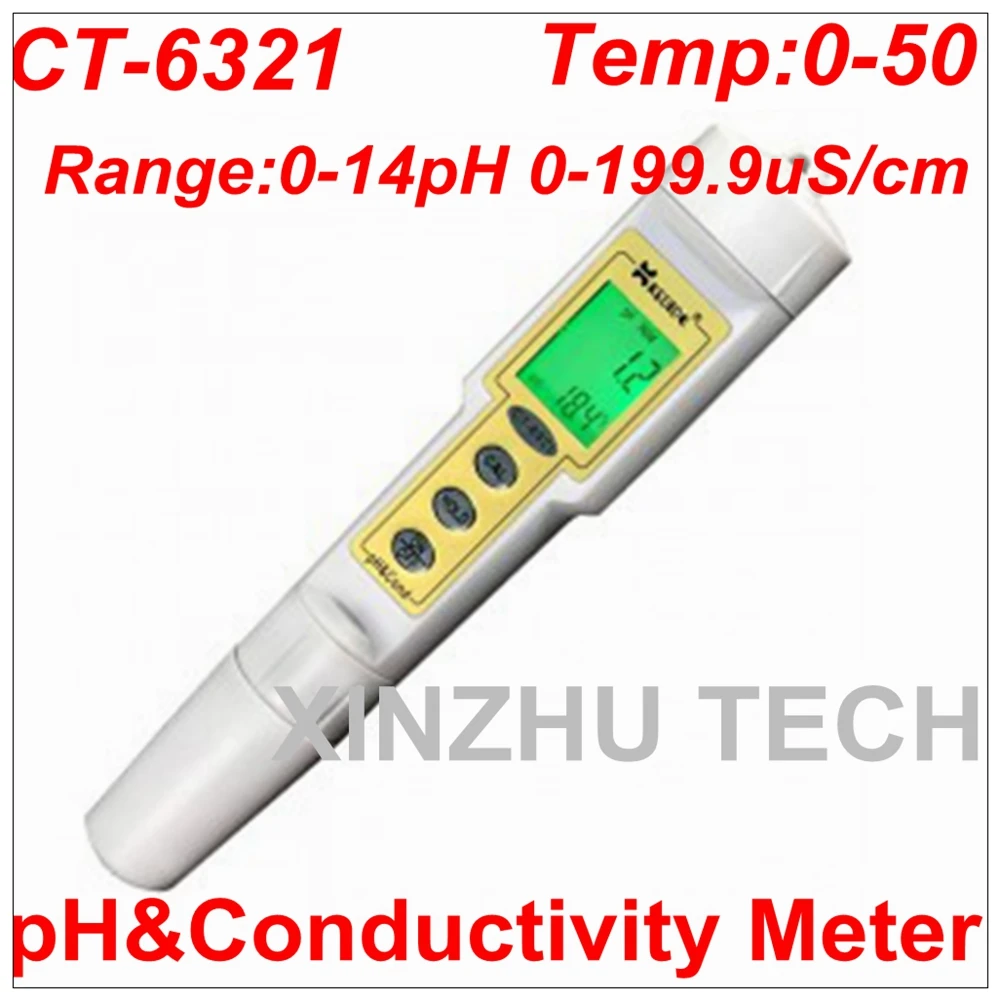 

New CT-6321 PH Meter Pen Waterproof PH&Conductivity Meter Bifunctional Portable PH Tester Backlight Pen Portable High Precision