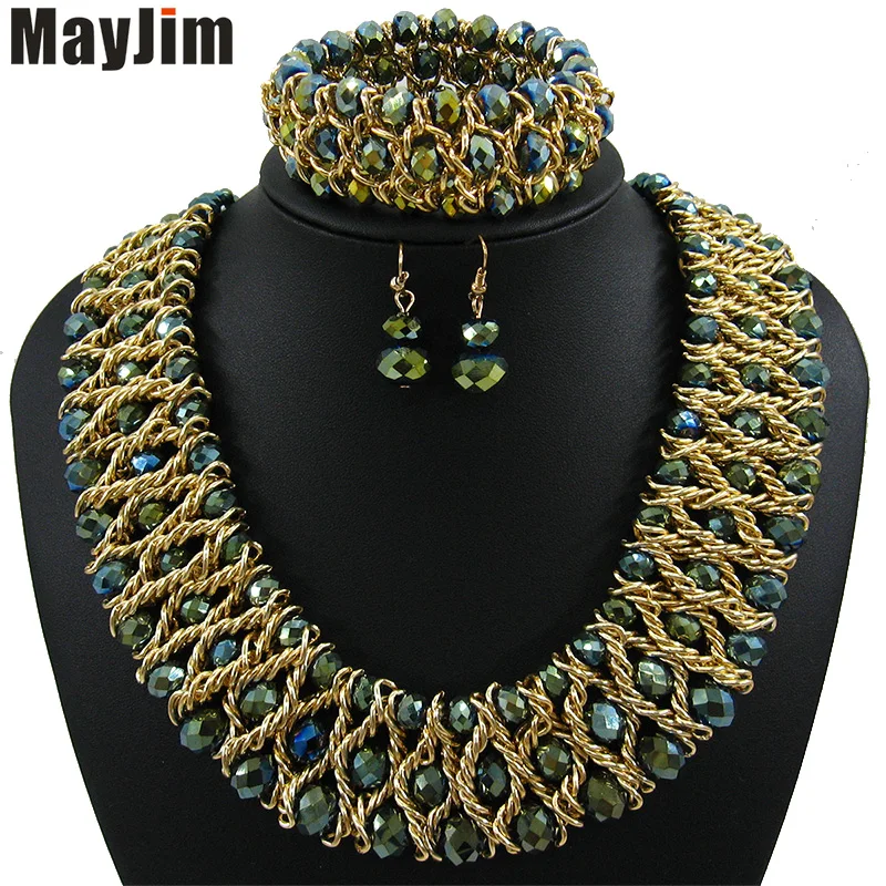 

Statement necklace 2018 fashion jewelry sets Handmade beads chain crystal dubai jewelry sets Vintage beads Bijoux Accessories