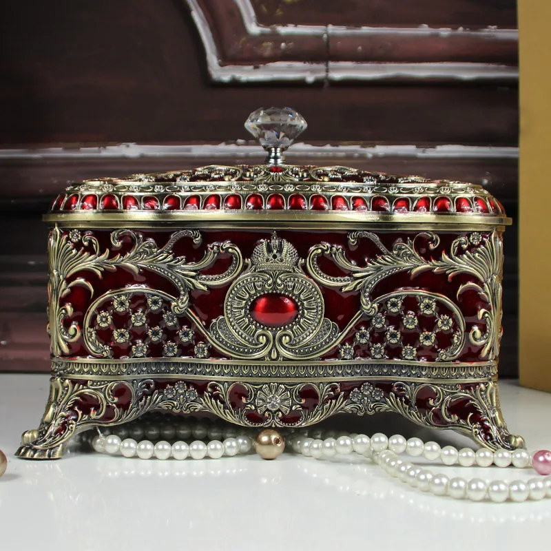 Europe alloy metal Necklace ring storage boxs jewelry box cosmetic storage box bronze color storage desktop organizer case Z150