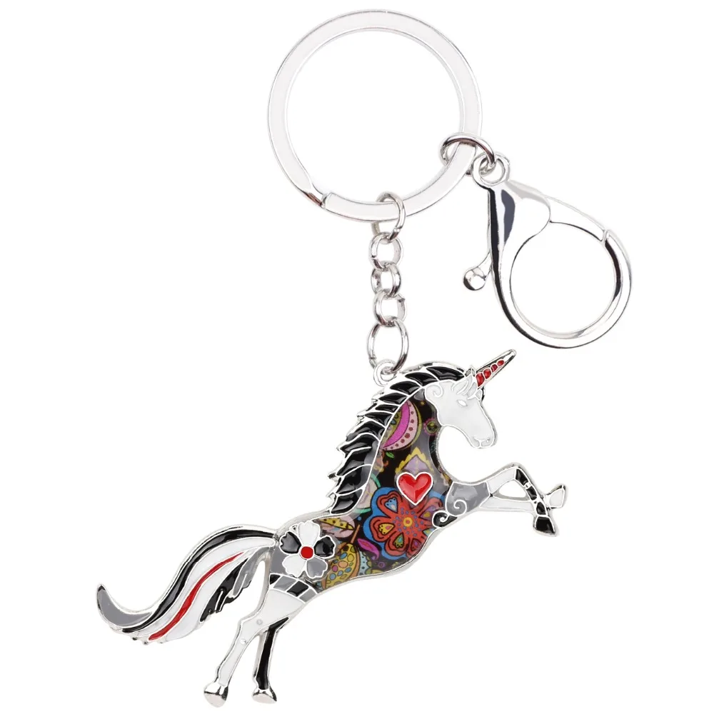 Bonsny Enamel Alloy Horse Unicorn Key Chain Key Ring Handbag Bag Charm Keychain Accessories New Fashion Animal Jewelry For Women