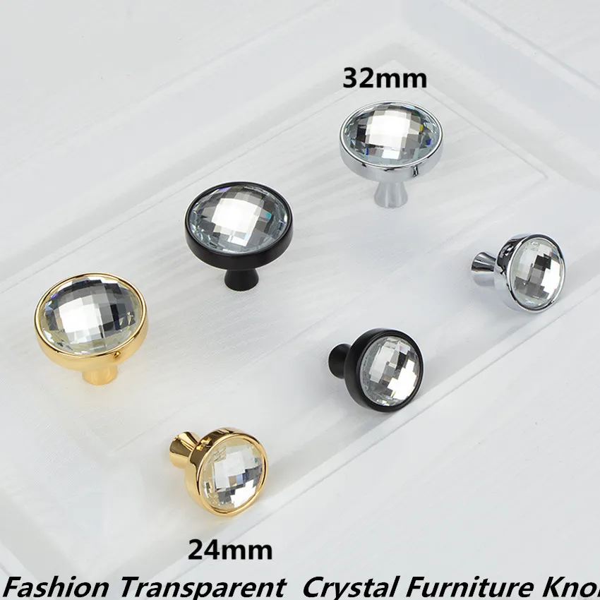 dia 32mm 24mm silver chrome gold black transparent crystal drawer shoe cabinet Tv cabinet Wine cabinet cupboard knob pull handel