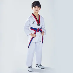 Divise Taekwondo in cotone bianco Karate Judo Taekwondo Dobok vestiti bambini adulto Unisex manica lunga vestito TKD abbigliamento