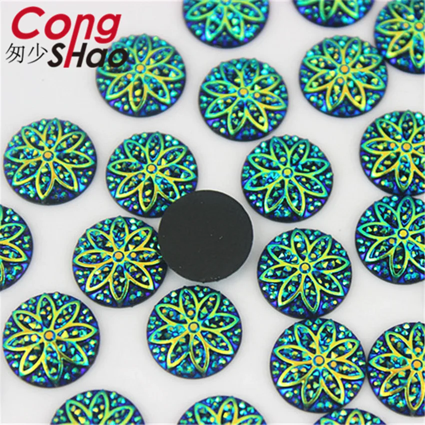 Cong Shao 100Pcs 12/16mm AB Colorful flatback stones and crystals Resin Round Rhinestone trim DIY Wedding Dress Button CS675