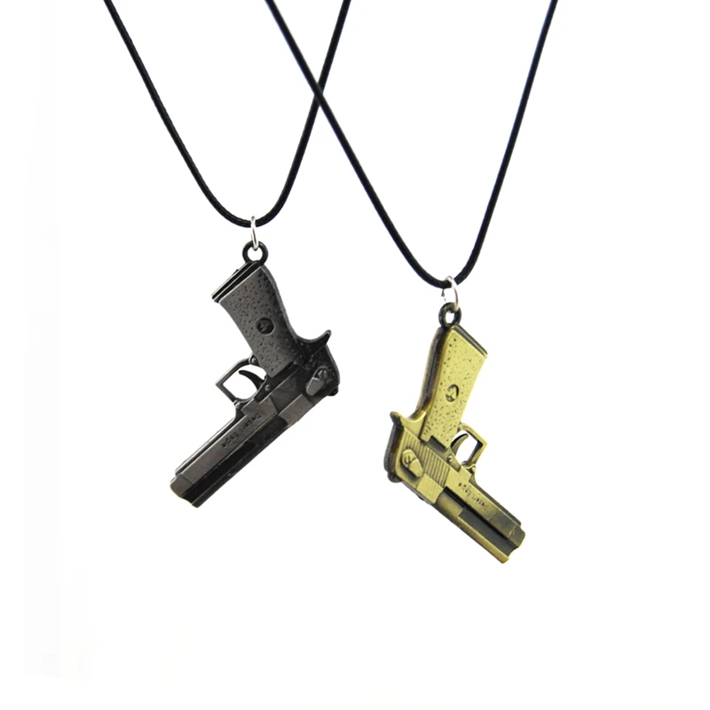 New Men's CS GO Pistol Pendant Necklace Vintage Gold Leather Chain Counter Strike Gun Choker Necklace Jewelry Men Gifts