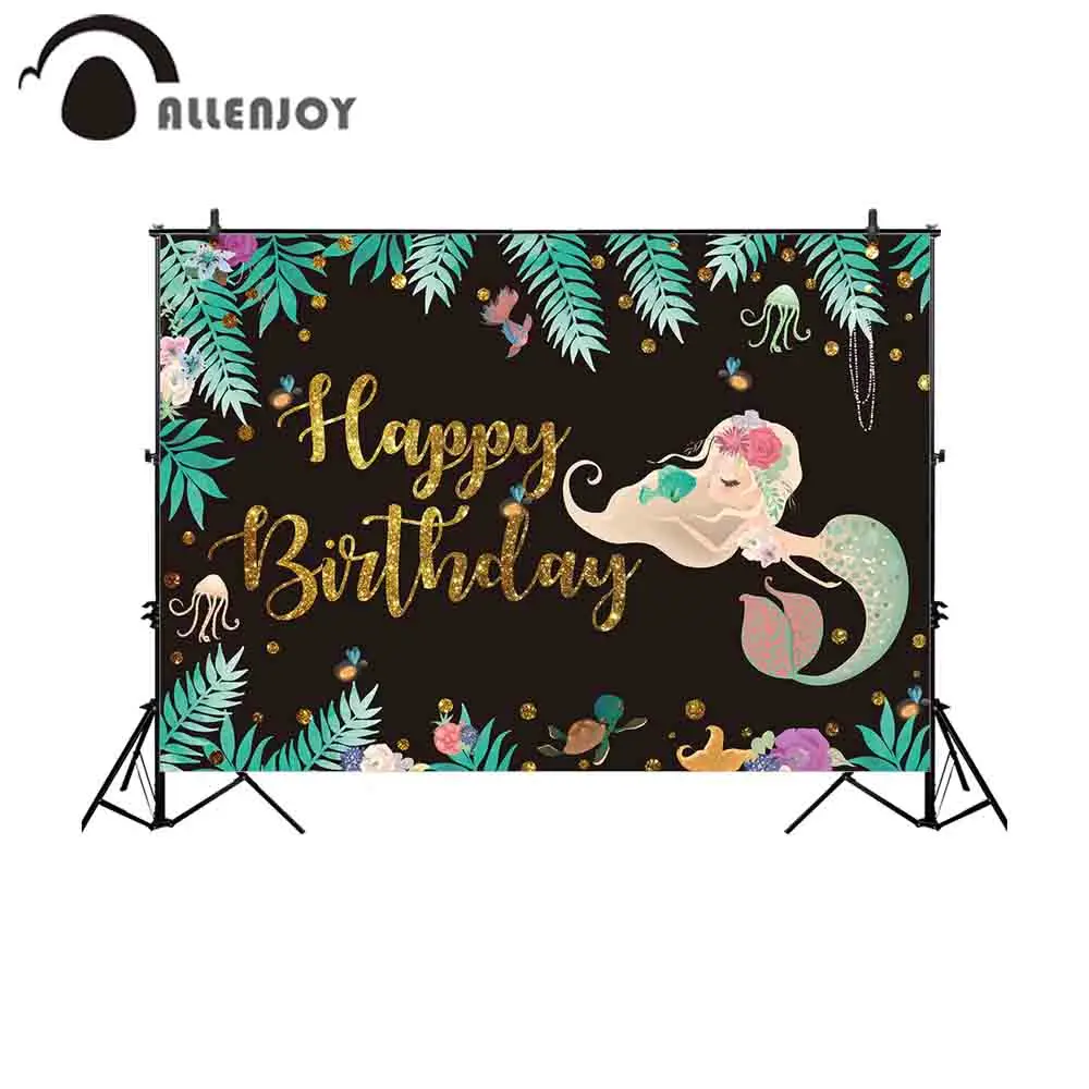 Allenjoy backdrop photocall mermaid underwater plant golden dots jellyfish flowers princess birthday dreamy background for photo