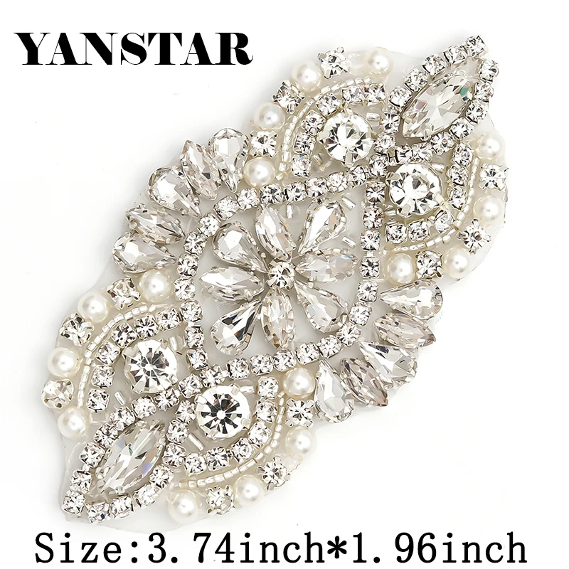 YANSTAR (5pcs)Wholesale 14*5CM Bridal Sash  Silver Crystal Rhinestones Appliques Accessory For Wedding Gown Belt YS983