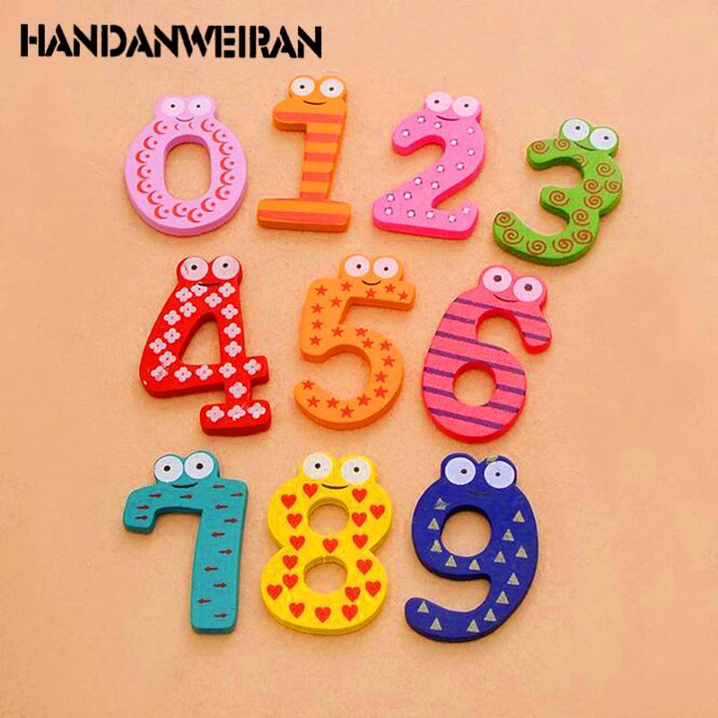 10PCS Wooden Cartoon Digital Refrigerator New High Quality Different Color Kids' Fridge Magnets For Childrens As Gifts