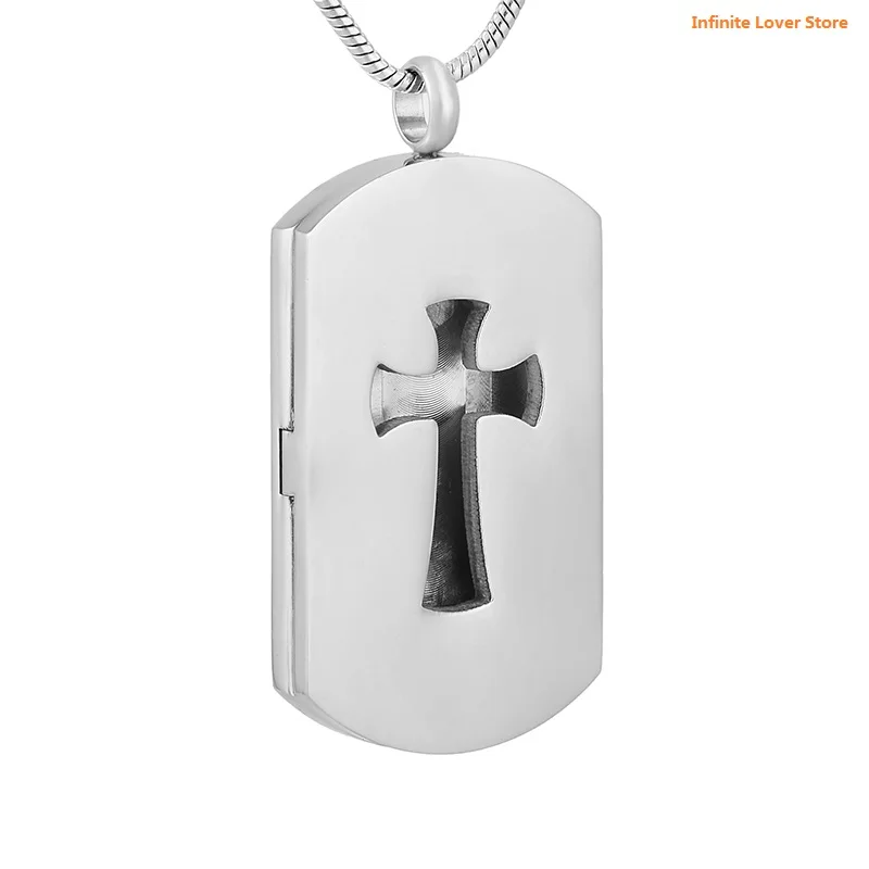 IJP0114 Cross & Dog Tag Stainless Steel Essential Oil Diffuser Locket Necklace For Men + Refill Pads