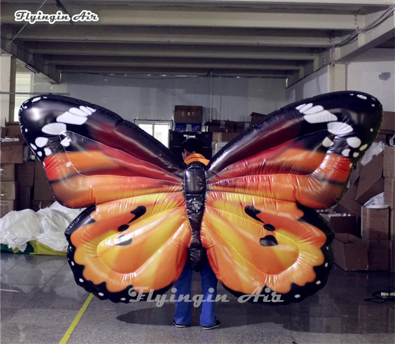 

Parade Performance Wearable Inflatable Butterfly Wing 2m Multicolor Walking Blow Up Animal Mascot Butterfly Costume For Show