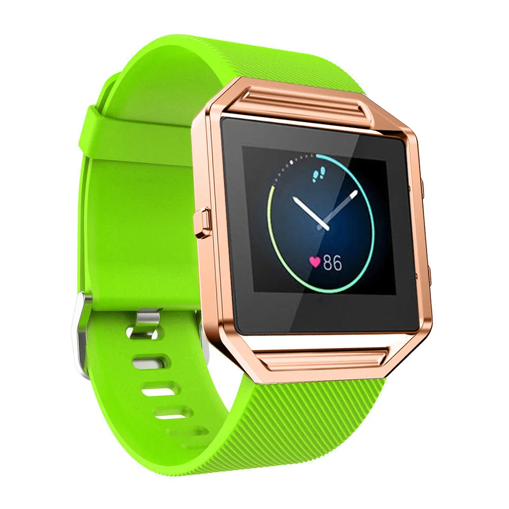 سوار معصم رياضي لساعة Fitbit Blaze Band من السيليكون الناعم يحل محل حزام عرض 23 ملم لساعة Fitbit Blaze بإطار ذهبي وردي