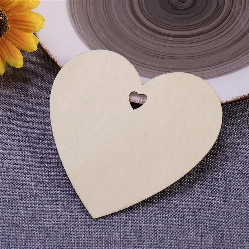 50pcs 100mm Wooden Love Heart with Holes Christmas Ornaments Blank Slice for DIY Craft Making, Painting, Christmas Decorations