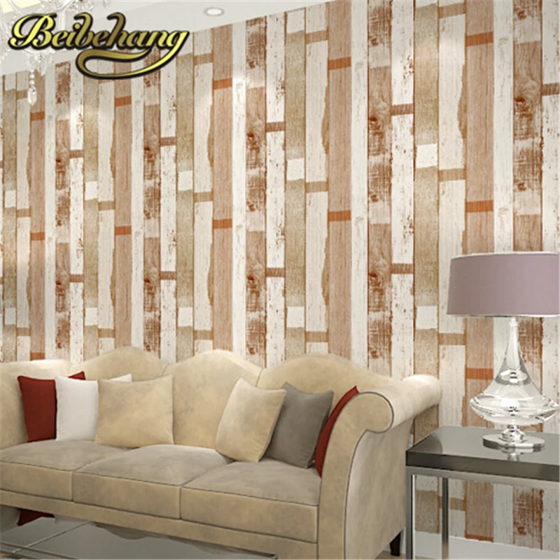 beibehang Wood Scrap wood Reclaimed Wood Wallpapers Natural Beige Blue Striped wood Wallpaper PVC papel de parede 3d walll paper