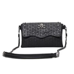 JIEROTYX Fashion Women PU Leather Skull Handbag Shoulder Bag Woman 2022 New Sexy Chains Female Bag Black Skeleton Rivet Good