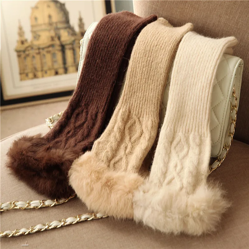 Winter Women's Wool Gloves Solid Color Finger-less Long Knitted Mittens Elegant Lady Glove Rabbit Hair Arm Warmers T122