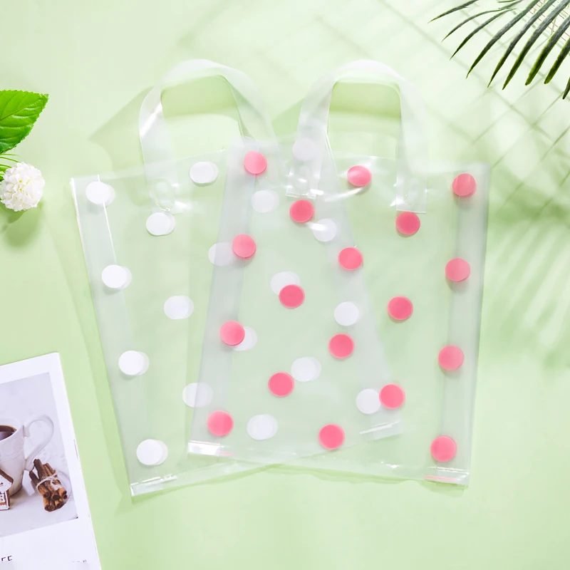 50pcs/lot Large Polka dot white red Packaging Bag Thick Boutique Gift Clothing Plastic Bag Clear Personalized Dot Bag