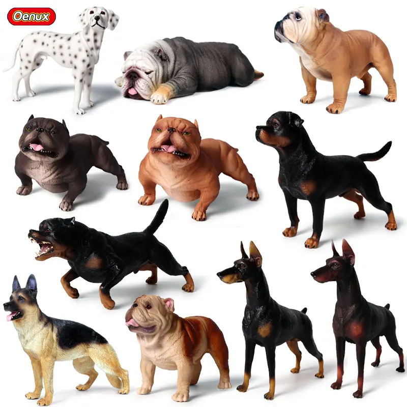 Oenux Lifelike Dog Animals Doberman Pinscher Rottweiler Dalmatian Guard Dog Action Figures Cute Pet Model Collection Toys Gift