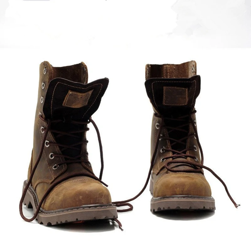 Salle de bain T! Bottes de moto mi-mollet en cuir véritable pour hommes, chaussures de sécurité au travail, Parker rond, bottes d\'équitation,