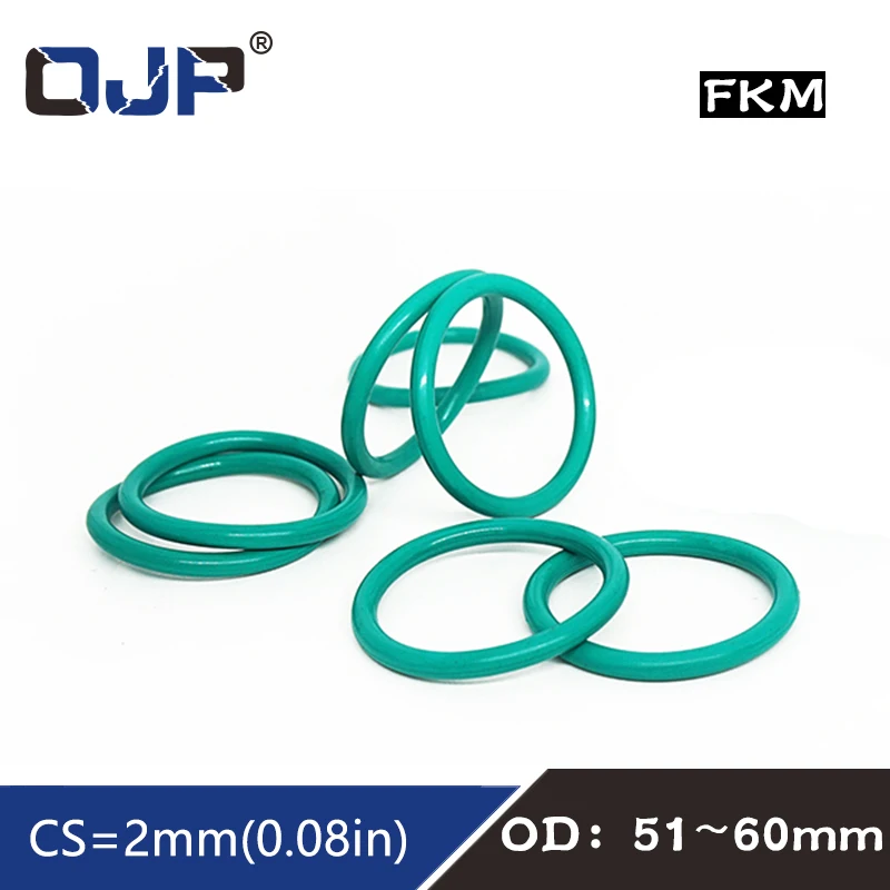 1PC Fluorine rubber Ring Green FKM Oring Seal OD51/52/53/54/55/56/57/58/59/60*2mm Rubber O-Ring Seal Oil Fuel fkm Gaskets Washer