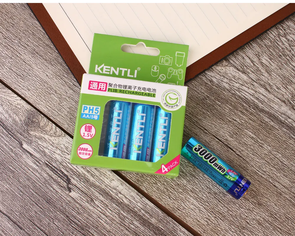 بطارية KENTLI 1.5 فولت AA AAA قابلة للشحن 1180mWh 3000mWh بطاريات قابلة للشحن وفتحتين شاحن ليثيوم أيون للعب
