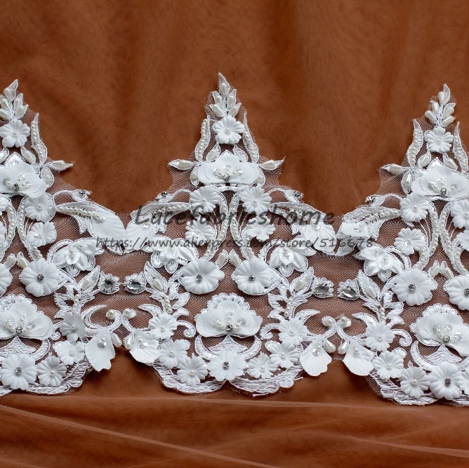 

2yards/lot high quality off white luxury 3D flower on car bone embroidery lace trim DIY wedding dress accessories lace trim 26cm