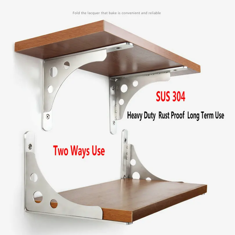 

HQ SB02 2PCS 6-16INCH SUS304 Stainless Steel Shelf Bracket Up Down Hold Rack Two Ways Use Right Angle L Shape Thicken Bracket