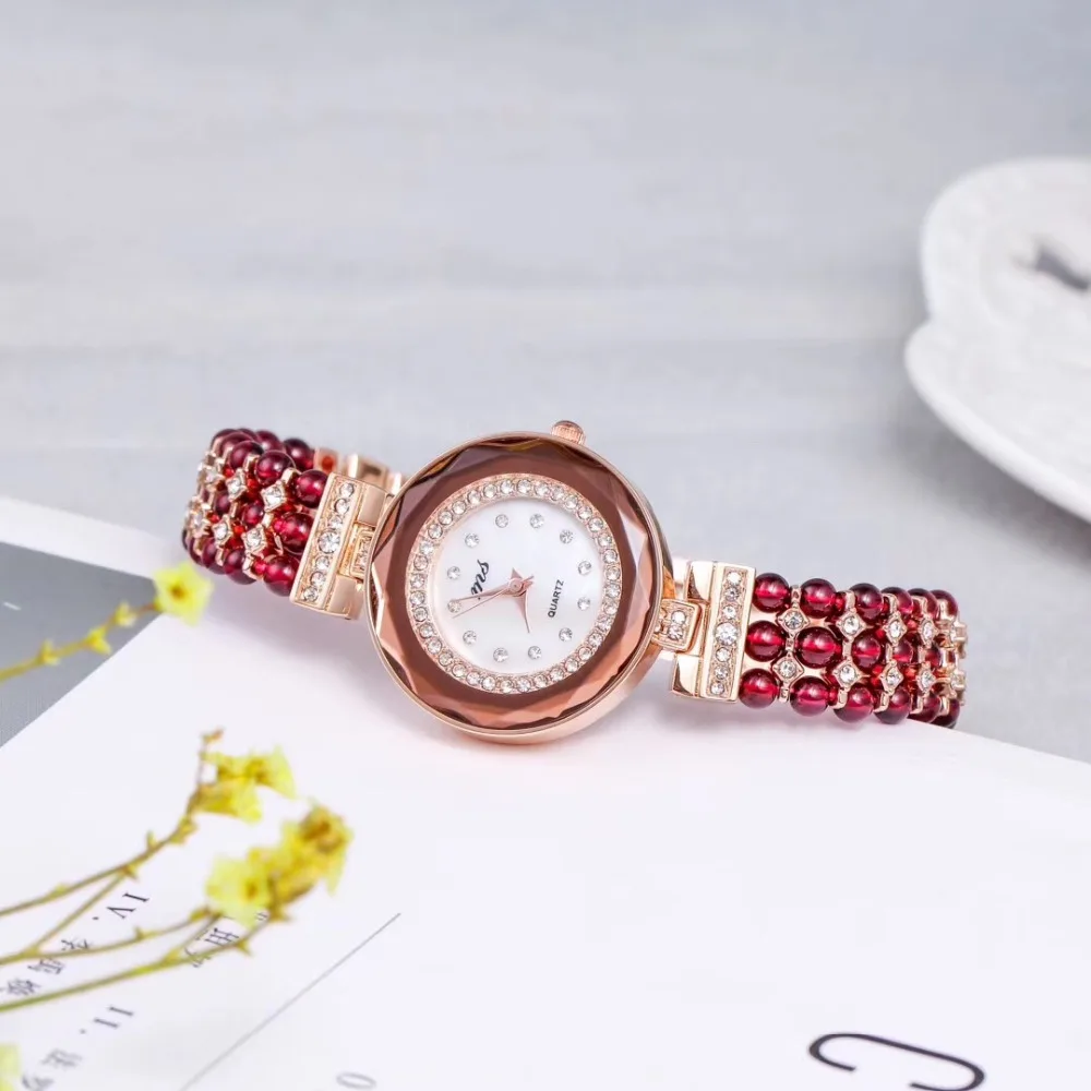 Natural Garnet Stone Bracelet & 33mm Waterproof Watch DIY Jewelry For Women For Gift For Summer Beach Wholesale !