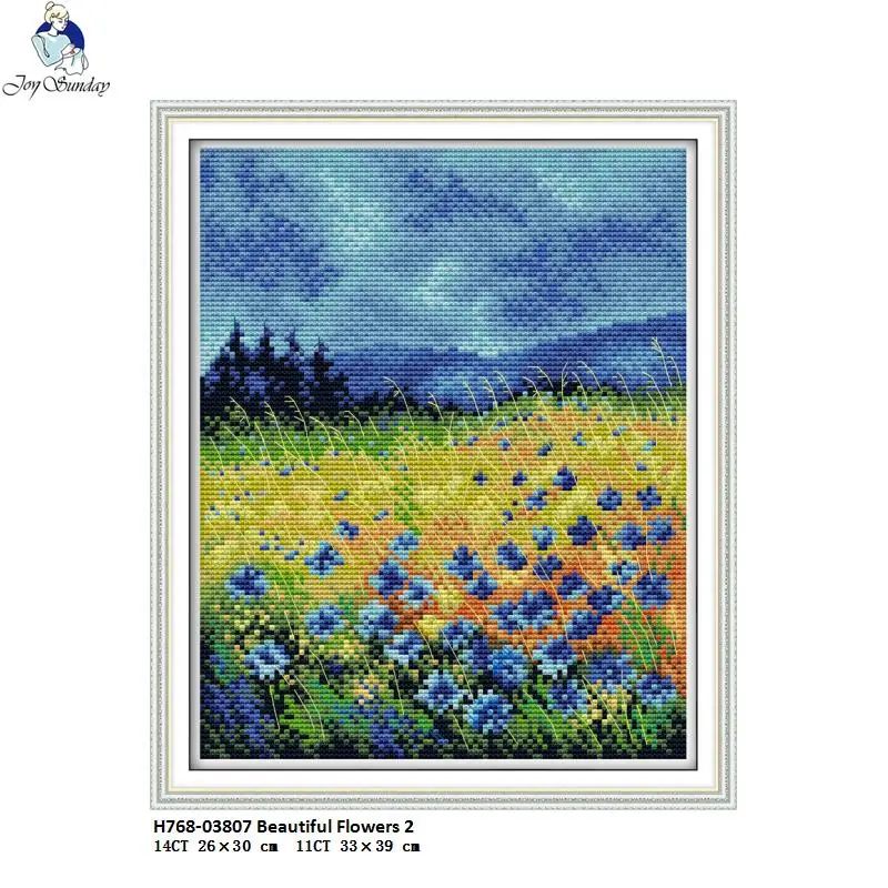 Joy Sunday Beautiful Flowers Series Cross stitch kits DMC Needlework Embroidery Cross-Stitch DIY Handwork Fabric 14CT and 11CT