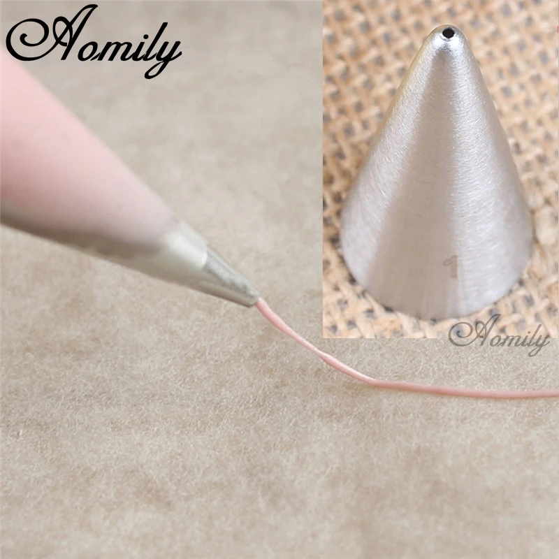 Aomily 1mm Draw Line Icing Piping Nozzles Thin Mouth Cake Cream Decorating Tips Set Stainless Steel Baking Cupcake Pastry Tools