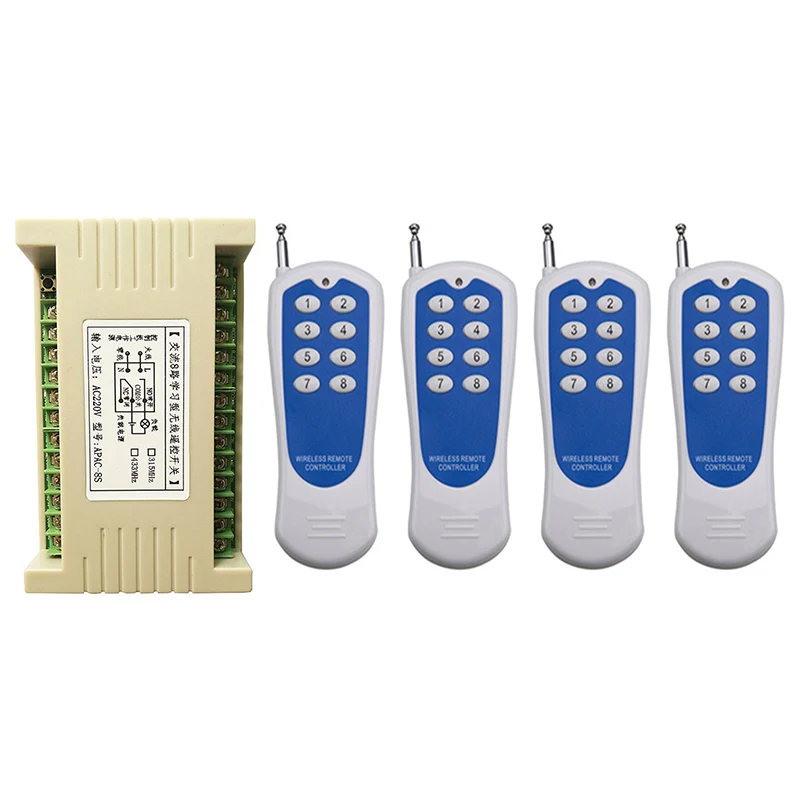 500m AC 220V 8 CH Channel 8CH RF Wireless Remote Control Switch & Remote Control System receiver transmitter 315/433 8CH Relay