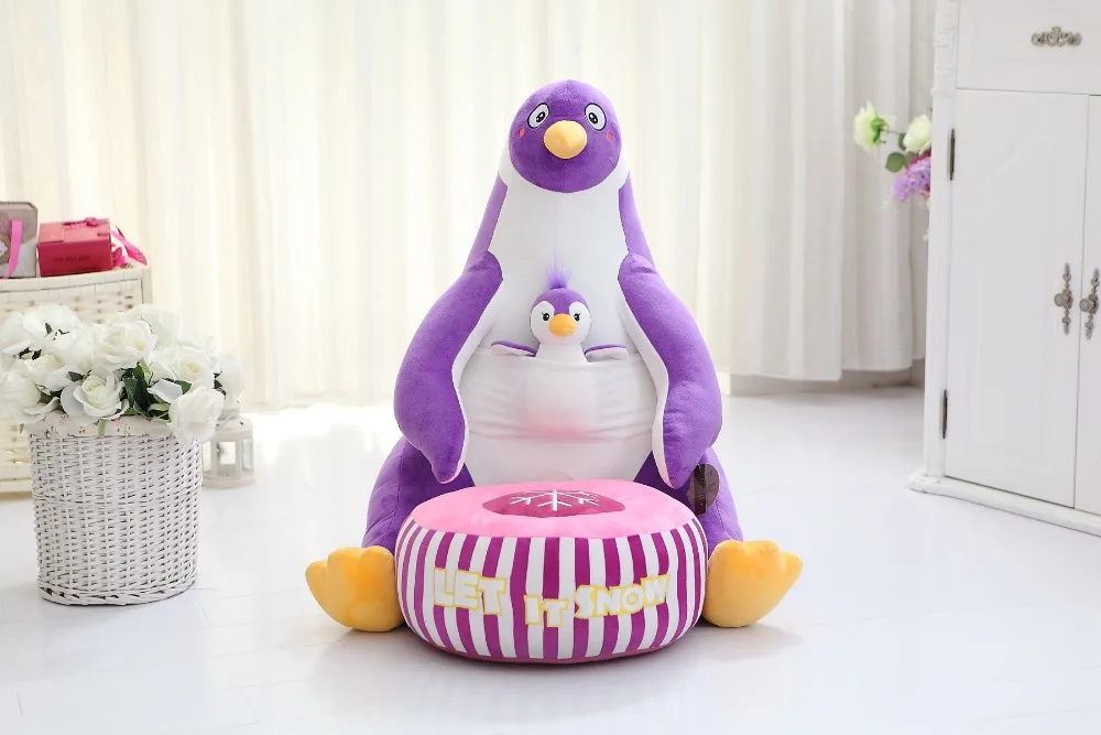 cute plush penguin toy cartoon purple penguin sofa children's tatami gift about 70cm