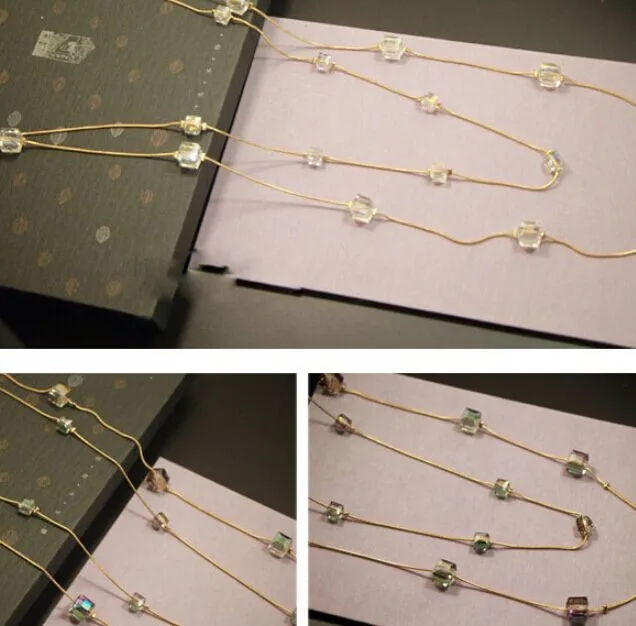 Kymyad Fashion Gold Color Double layer Long Sweater Chain Necklaces For Women Bijoux Cubic Crystal Beads Necklaces & Pendants