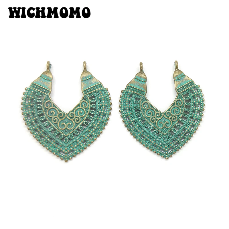 2021 New Fashion 43mm 4pieces/bag Zinc Alloy Green Heart Porous Connector Linker for DIY Necklace Earring Jewelry Accessories