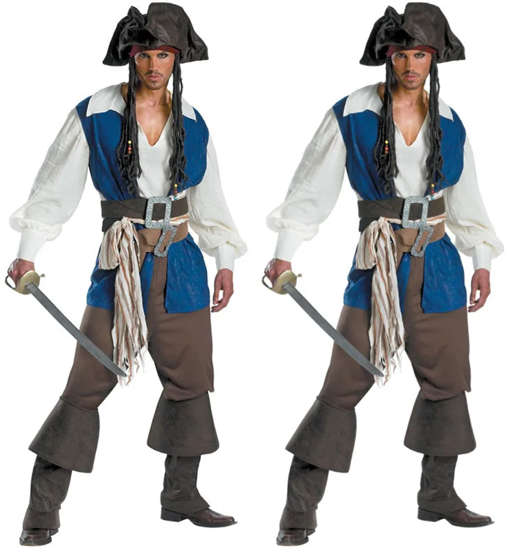 Pirates Men's Cosplay Costume Buccaneer Captain Clothes Jack Sparrow Outfit Halloween Carnival Suit Masquerade Clothing