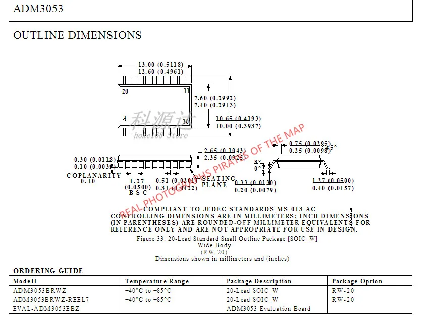 2pcs/lot ADM3053BRWZ ADM3053 SOP20 In Stock