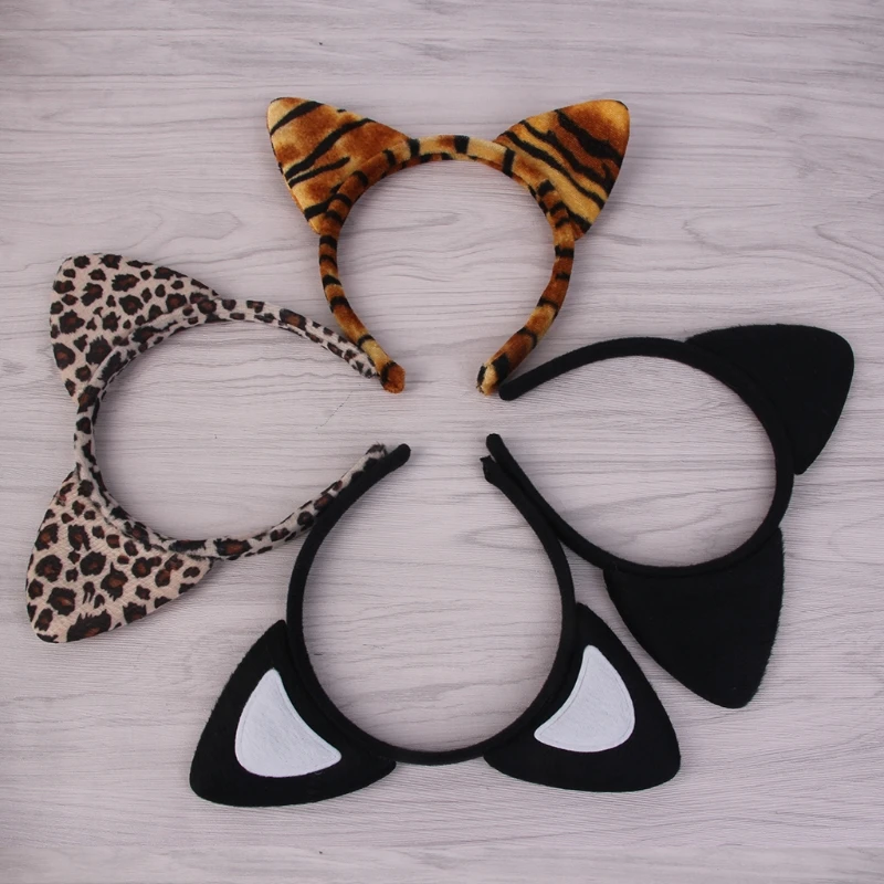 D7YD Kitten Tiger Leopard for Cat Ear for Head Hoop Short Plush Tiger Leopard for Cat Ear Headband Cute Women Girls Kids Party