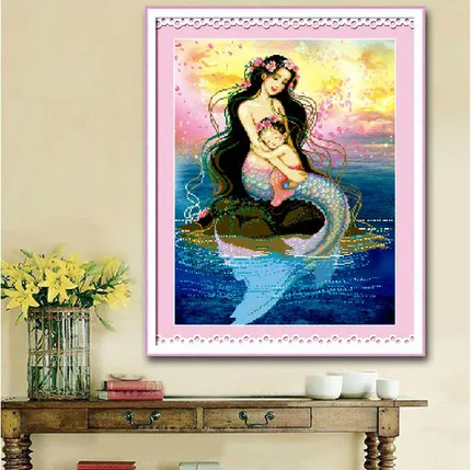 Needlework Diy Mermaid Diamond Painting Resin 100% Square Cabochon Full Diamond Embroidery Cross Kits Europe Style Home Decor